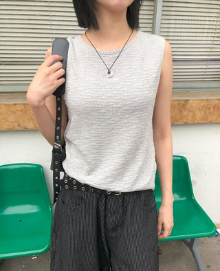 Linen Boucle Loose Knit Vest