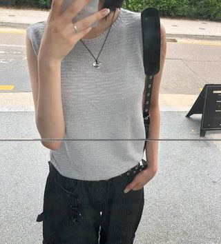 Linen Boucle Loose Knit Vest