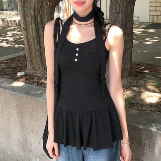Star Button Frill Sleeveless Layered Dress