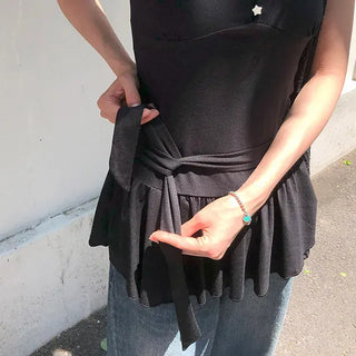 Star Button Frill Sleeveless Layered Dress