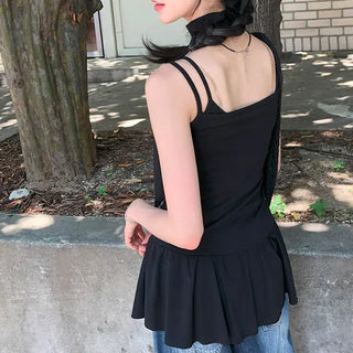 Star Button Frill Sleeveless Layered Dress