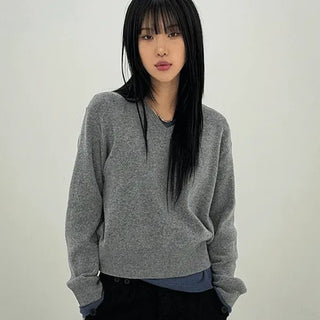 Distressed V-neck Knit