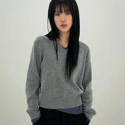 Distressed V-neck Knit