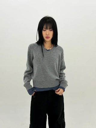 Distressed V-neck Knit