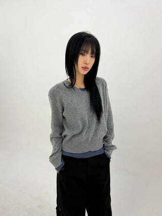 Distressed V-neck Knit