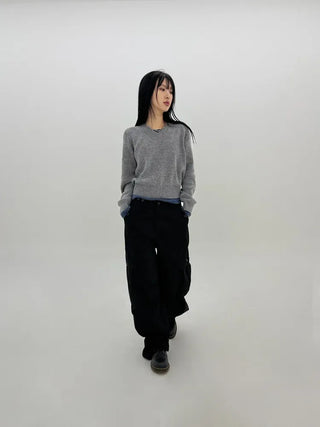 Distressed V-neck Knit