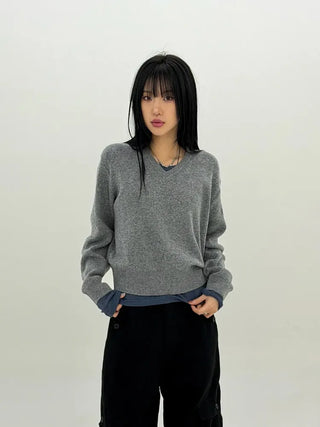 Distressed V-neck Knit