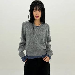 Distressed V-neck Knit