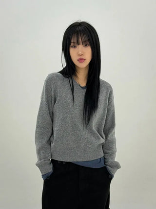 Distressed V-neck Knit