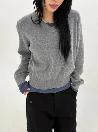 Distressed V-neck Knit