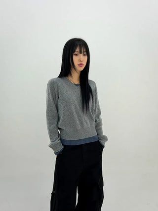 Distressed V-neck Knit