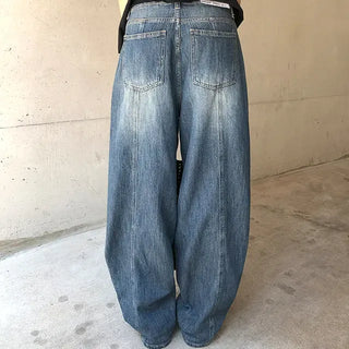 Cut-out Back Detail Hooded Wide Denim Pants
