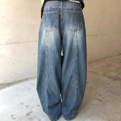 Cut-out Back Detail Hooded Wide Denim Pants