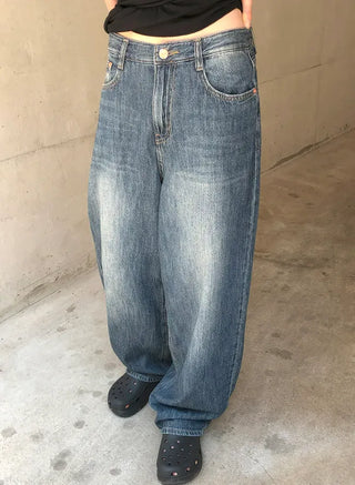 Cut-out Back Detail Hooded Wide Denim Pants