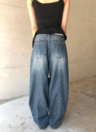 Cut-out Back Detail Hooded Wide Denim Pants