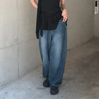 Cut-out Back Detail Hooded Wide Denim Pants