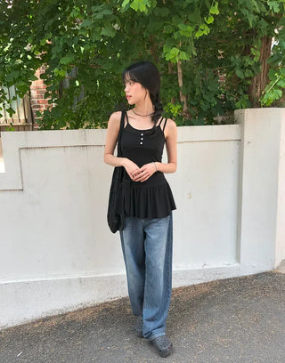 Cut-out Back Detail Hooded Wide Denim Pants
