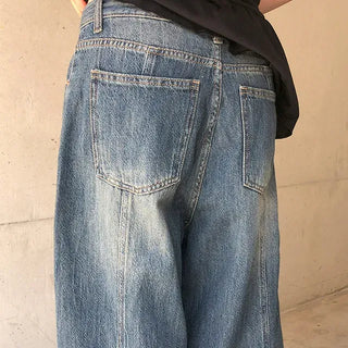 Cut-out Back Detail Hooded Wide Denim Pants