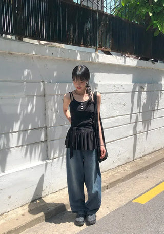 Cut-out Back Detail Hooded Wide Denim Pants