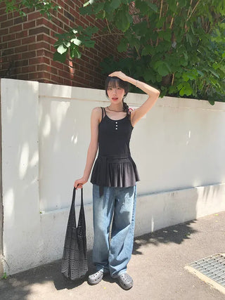Cut-out Back Detail Hooded Wide Denim Pants
