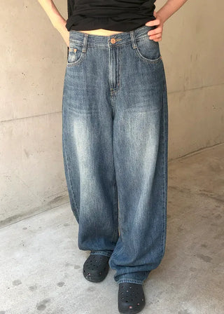 Cut-out Back Detail Hooded Wide Denim Pants