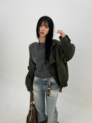 Deep fading low flare jeans