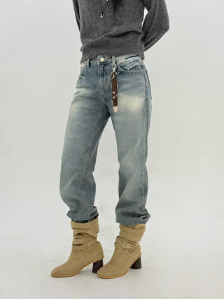 Deep fading low flare jeans
