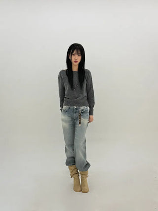 Deep fading low flare jeans