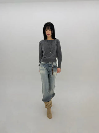 Deep fading low flare jeans