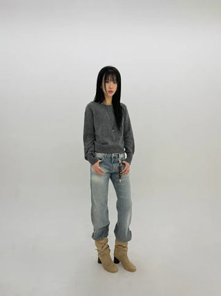 Deep fading low flare jeans