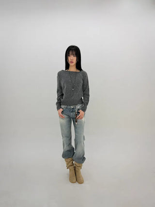 Deep fading low flare jeans
