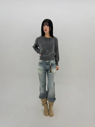Deep fading low flare jeans