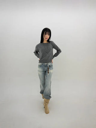 Deep fading low flare jeans