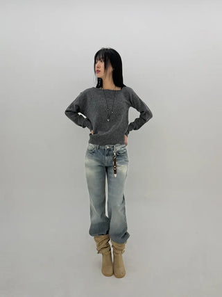 Deep fading low flare jeans