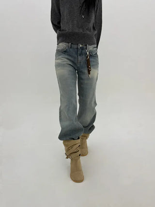 Deep fading low flare jeans