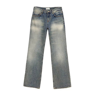 Deep fading low flare jeans