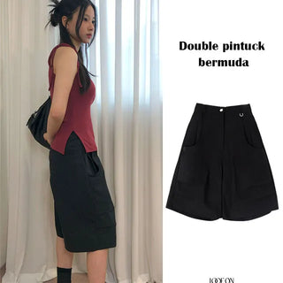 Double Pintuck Bermuda Pants