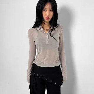 Sheer Collar Long Sleeve