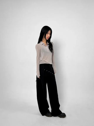 Sheer Collar Long Sleeve