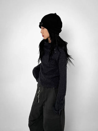 Moto Button Hooded Long Sleeve