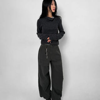 Moto Button Hooded Long Sleeve