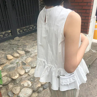 Asymmetrical frill sleeveless blouse