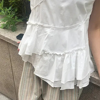 Asymmetrical frill sleeveless blouse