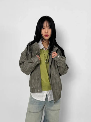 Ronb Crack Leather Jacket