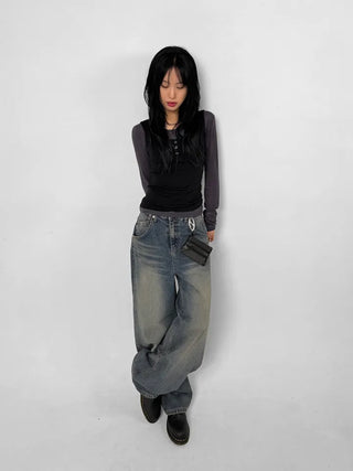 Loft Snap Wide Jeans