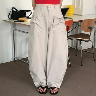 Big Pocket String Cotton Wide Balloon Pants
