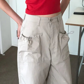 Big Pocket String Cotton Wide Balloon Pants