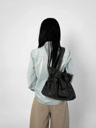 Leather T-shirt big shoulder bag