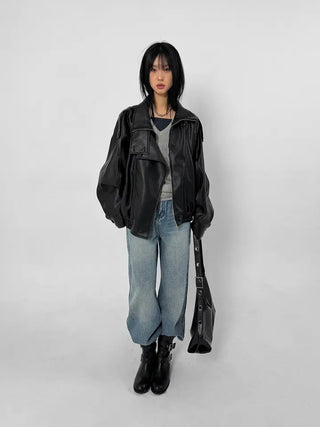 Moen High-Neck Leather Jacket