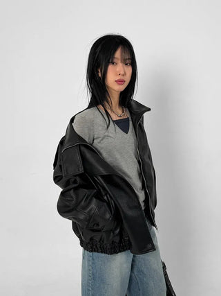 Moen High-Neck Leather Jacket